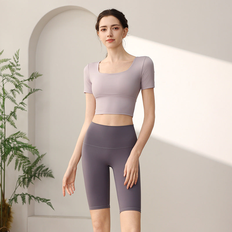 Yoga Cuff Chest Pad Slim Fit Slimming Sports Short Sleeve