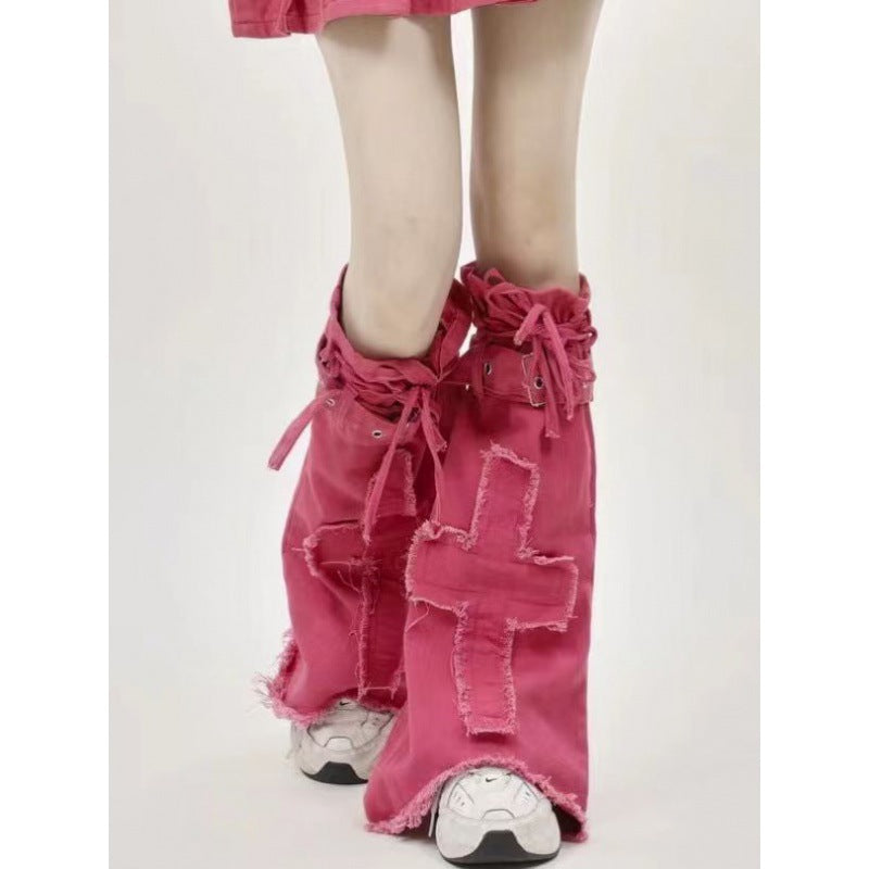Dopamine Girl Cross Slightly Flared Jeans Leg Warmer