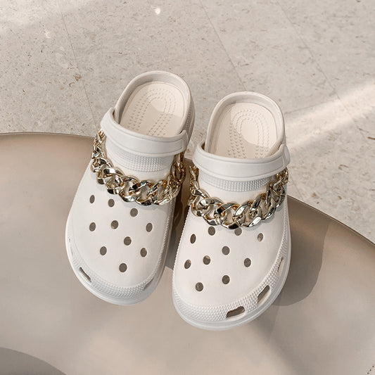 Heighten Hole Shoes Women's Pearl Rhinestone High Heel Outer Wear