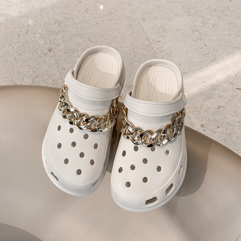 Heighten Hole Shoes Women's Pearl Rhinestone High Heel Outer Wear