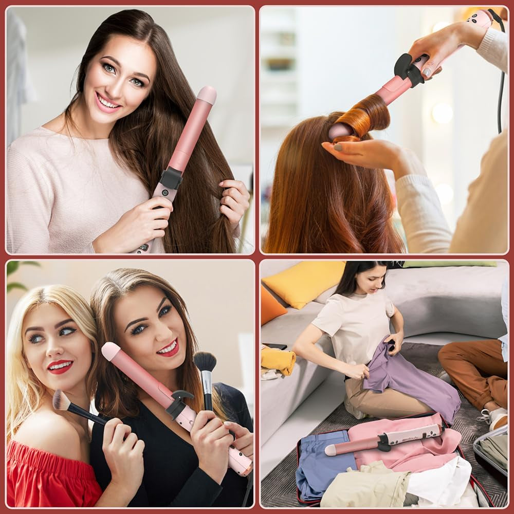 Bestauty Rizador De Pelo Automático Con 4 Barriles De Cerámica Intercambiables, Rizador Pelo De Calentamiento Rápido De 19-32 Mm Con Pantalla LED, 160-220°C Rosa