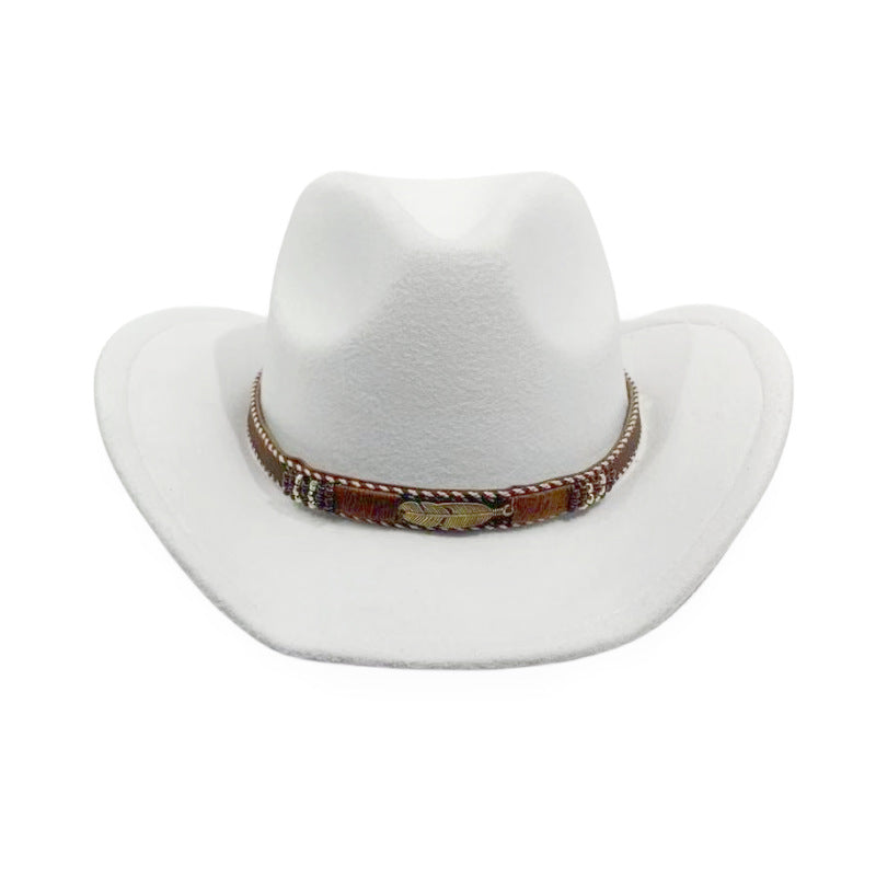 Curling Cowboy Hat Men's And Women's Leaf Belt Fur Felt Hat