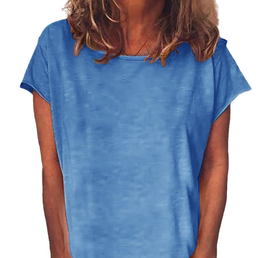 Round Neck Solid Color T-shirt Loose All-match Short Sleeve Women's Top