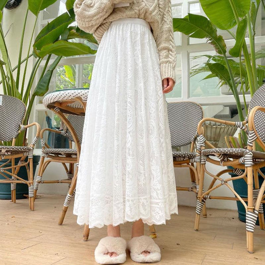 Womens Lace Full-Flared Midi Skirt