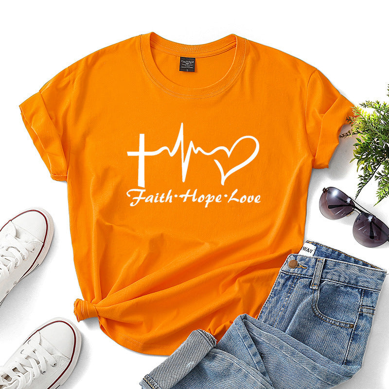Faith Hope Love Letter Short-sleeved Cotton Bottoming Shirt
