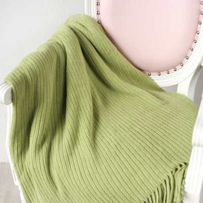 Striped Coarse Fringe Bed End Knitted Blanket Sofa