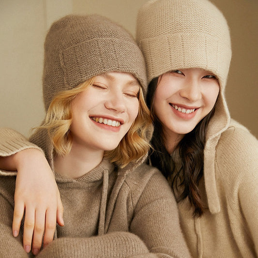 Women's Pure Cashmere Knitted Hat Ear Protectors