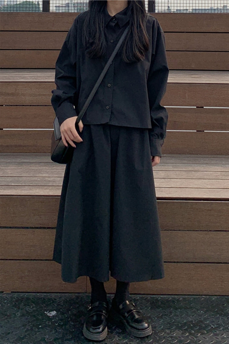 Women's Dark Shirt High Waist A-line Skirt Suit