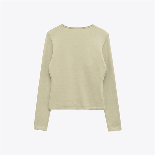 Kvinders Strikket Sweater med Rund Hals og Blomsterudsmykning