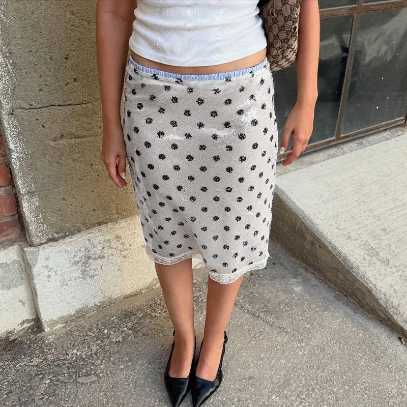 Women's Fashion Retro Dots Printed Low Waist Slim Slimming All-match Tutu