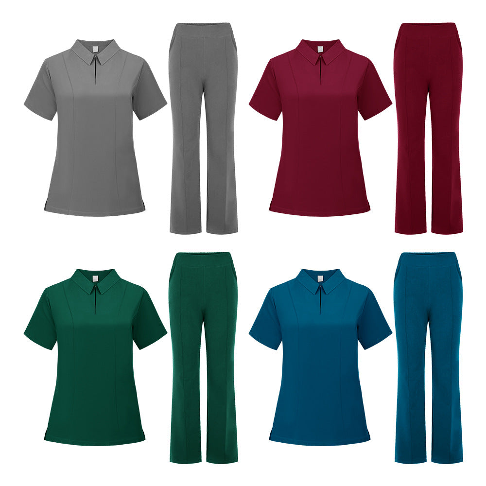 POLO-collar Scrub Top And Short-sleeve Scrub Pants Set For Dental And Oral Care
