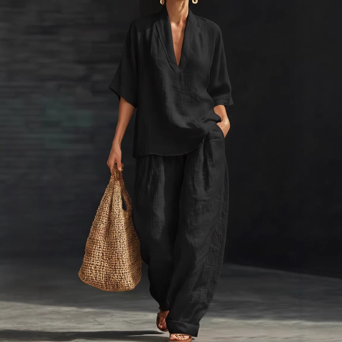 Women's Casual Simple Linen Two-Piece Set