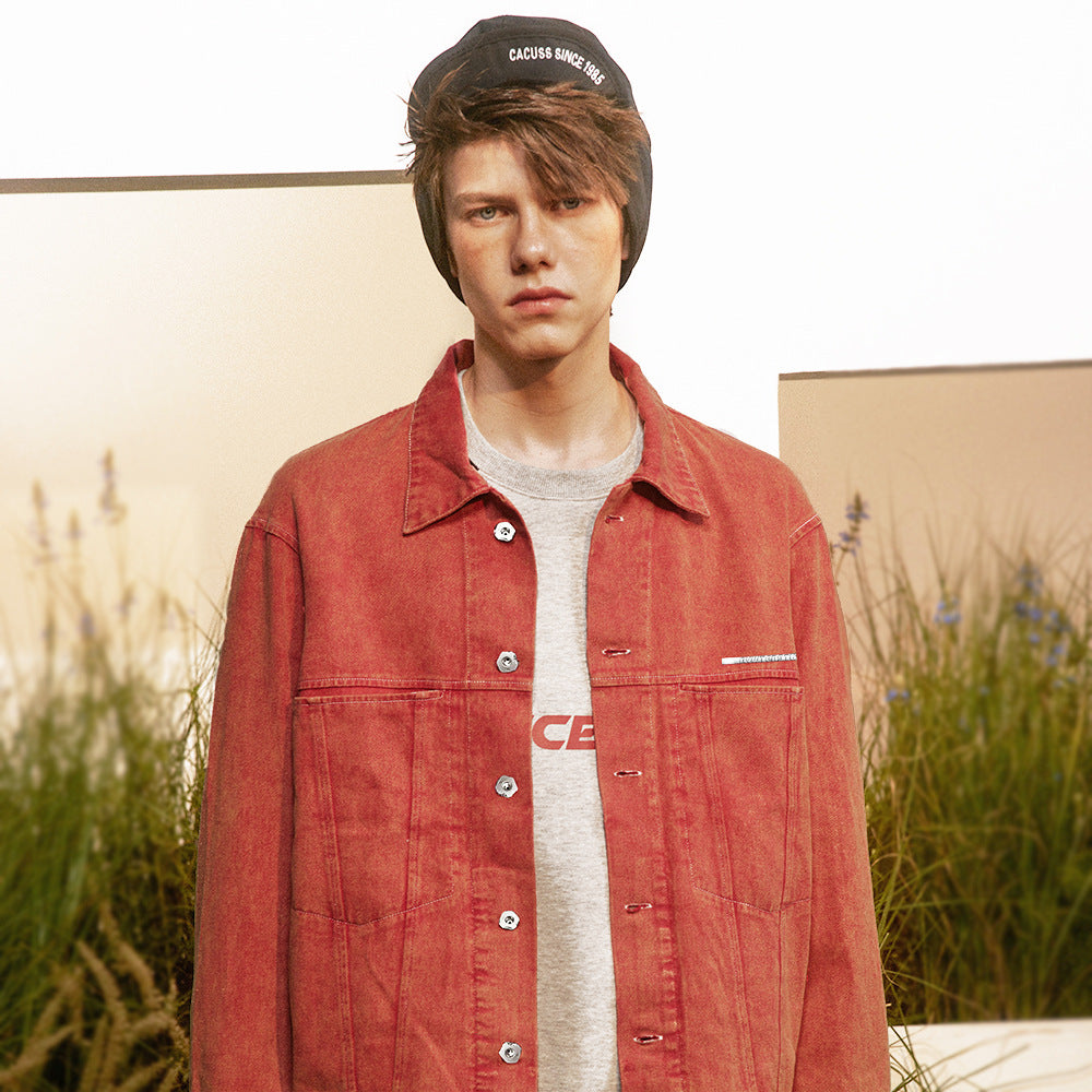 Abstract Embroidered Washed Denim Jacket