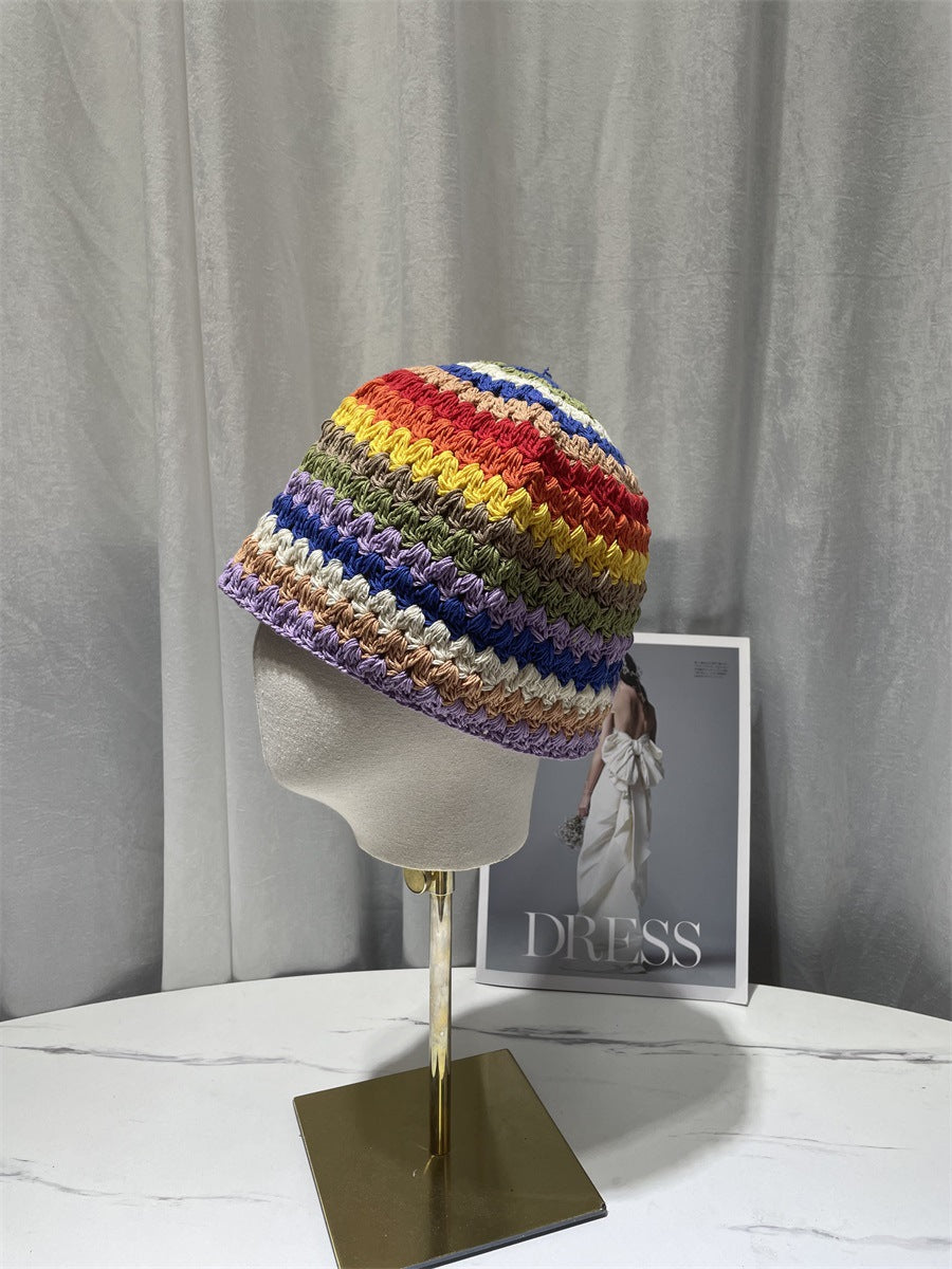 Lovely Rainbow Cotton Thread Basin Hat Spring And Summer Handmade