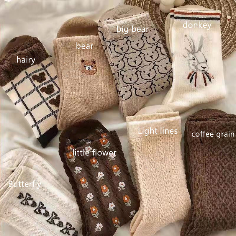 Female Middle Tube Cartoon Literature And Art College Wind Pile Pile Socks
