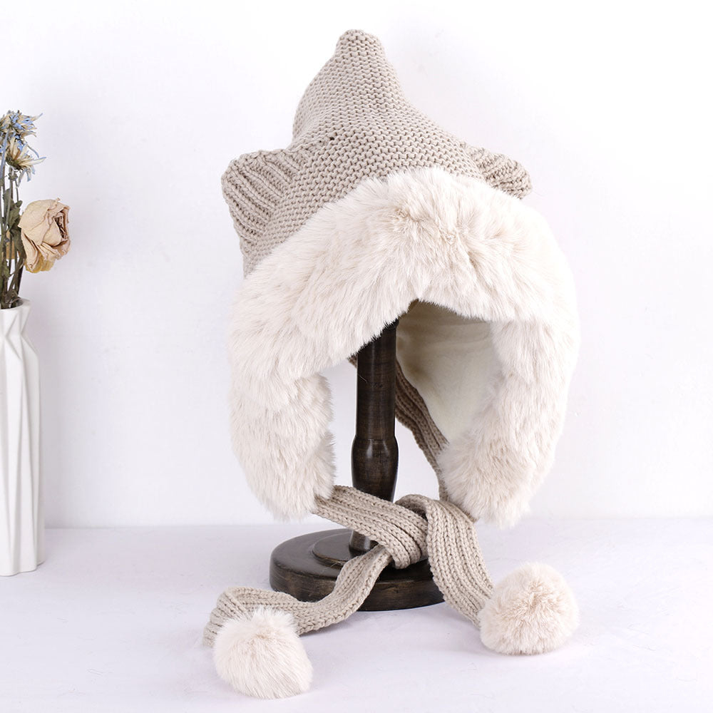 Cute Ears Thick Wool Hat Cape