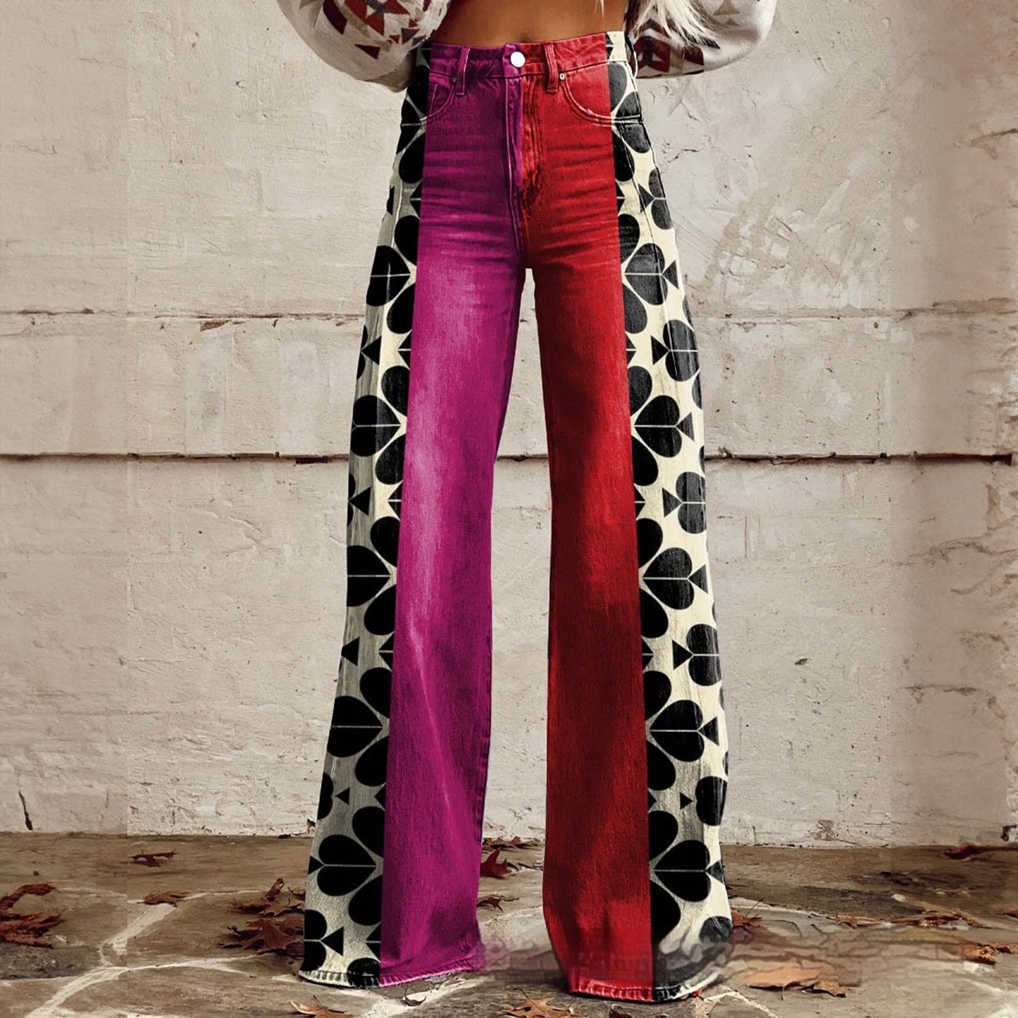 Foreign Trade Women's Casual Pants Imitation Jeans Wide Leg