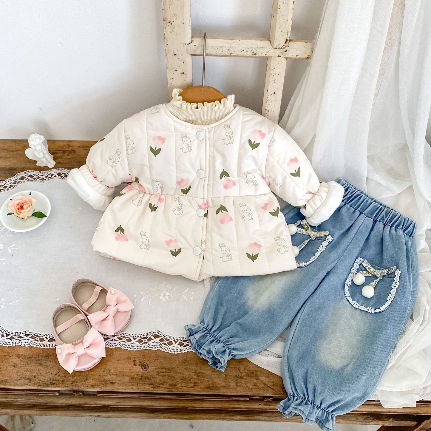 Girls' Compressed Cotton Fleece Lined Long Coat