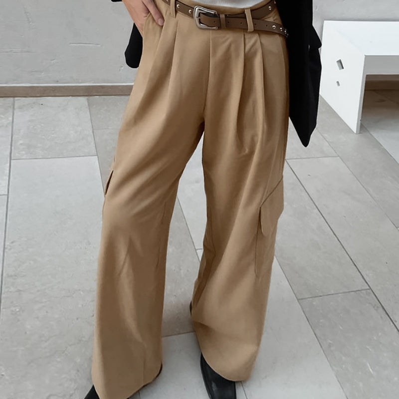 French Retro Classic Fashion Simple High Waist Wide Leg Pants