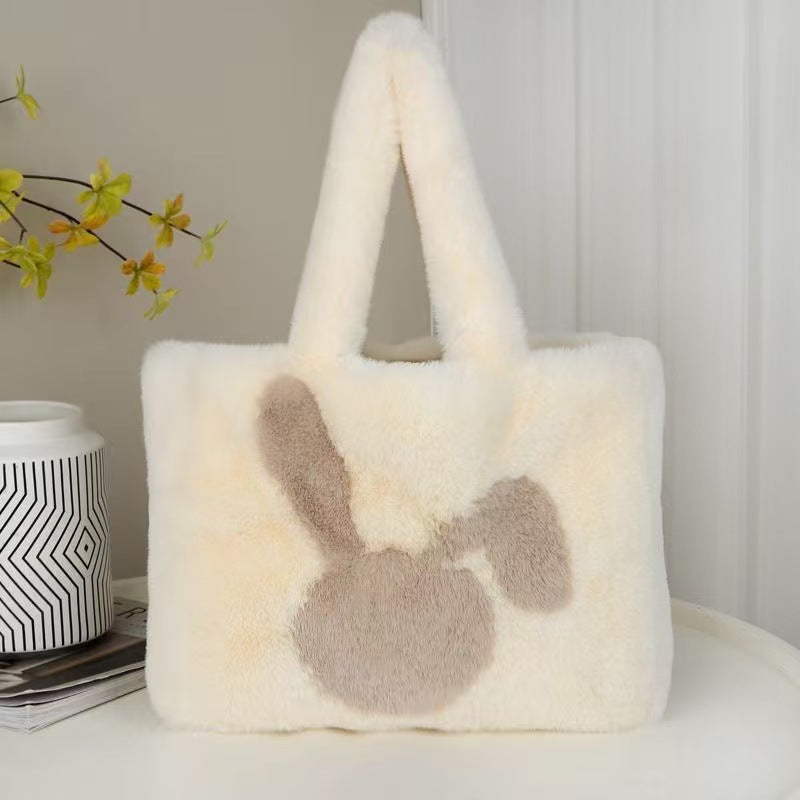 New Cute Rabbit Head One-shoulder Portable Plush Bag