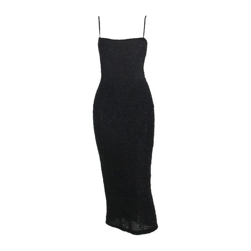 Women's Sling Backless Flash Fur Dress