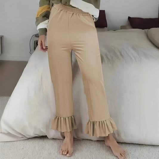 Damebukser med vide ben, trendy, trompetbukser, høj talje