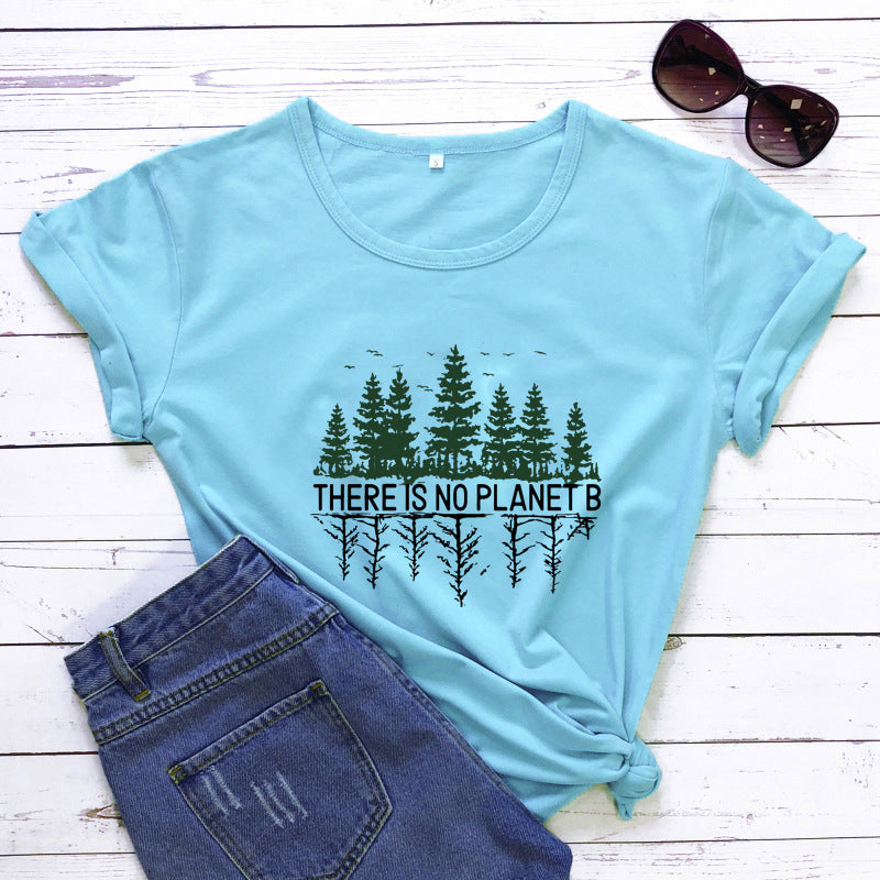 Pine Forest Pattern European And American Street Popular Short-sleeved T-shirt Female