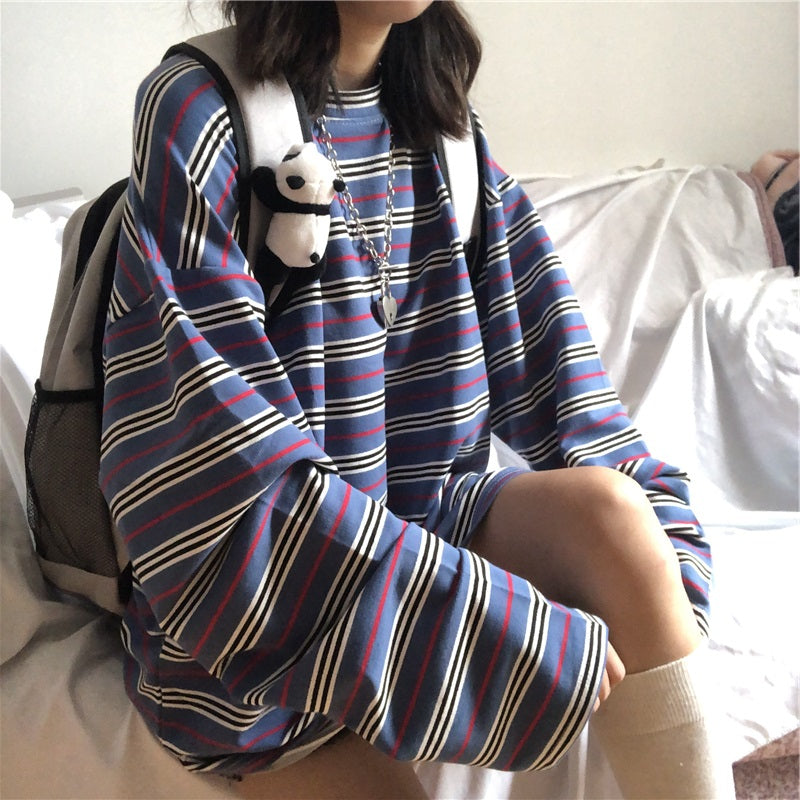 Striped Versatile Retro Underlay Outerwear Top