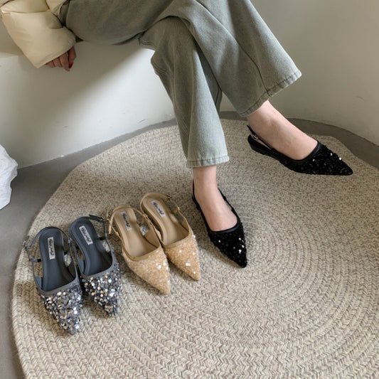 Womens Silver Sequin French-style Pumps For Outdoor Wear