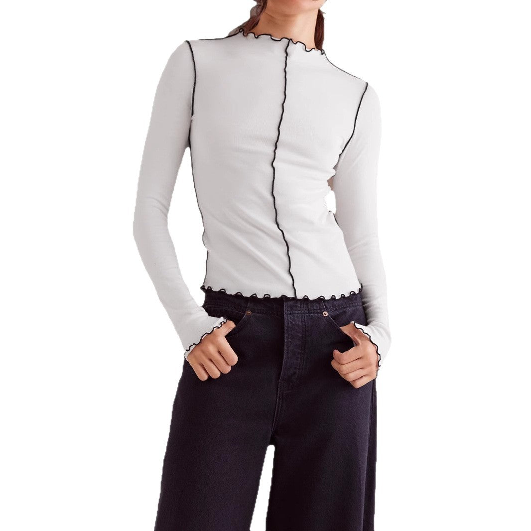 Contrast Color Slim Fit All-match Bottoming Shirt