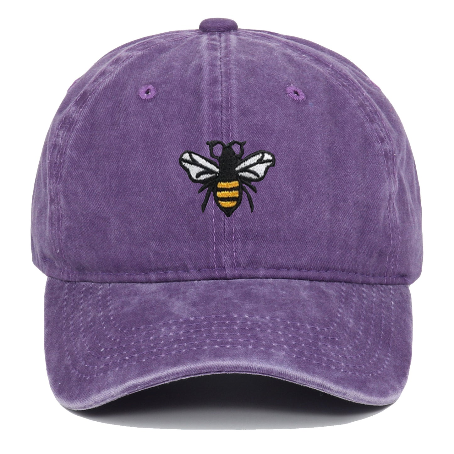 Bee Embroidery Baseball Cap Vintage Worn Looking Washed-out