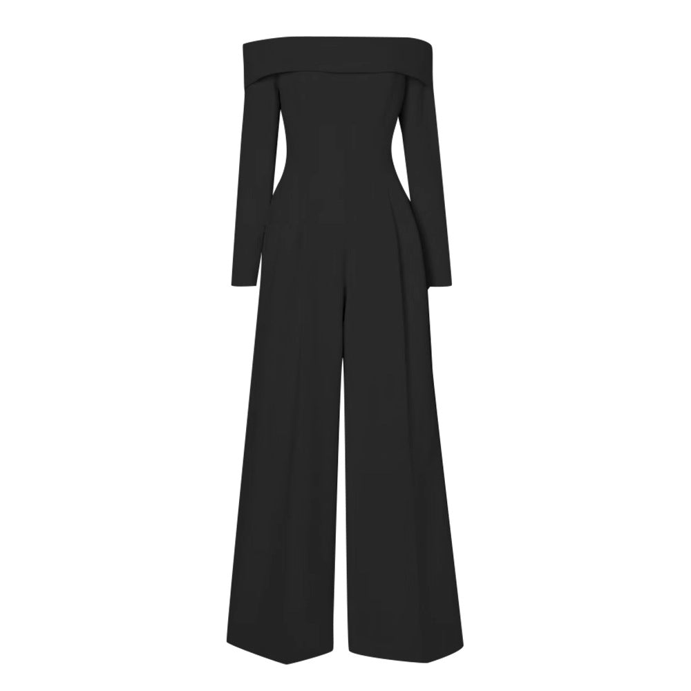 Gudinde-temperament Off-shoulder Krave Jumpsuit Elegant Selskabsdame Højtaljet Slankende Draperet Vide Ben Bukser