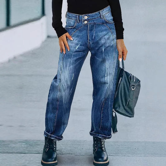 Women's Washed Denim Trousers Simple And Stylish Casual Daily