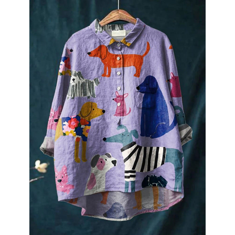 Women's Summer Loose Casual Graffiti Printing Long Sleeve Shirt