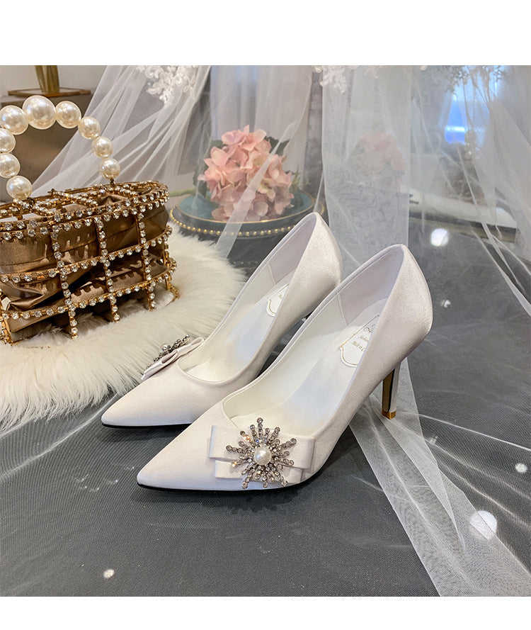 Champagne Dress High Heels Stiletto Crystal Bridesmaid Wedding Shoes