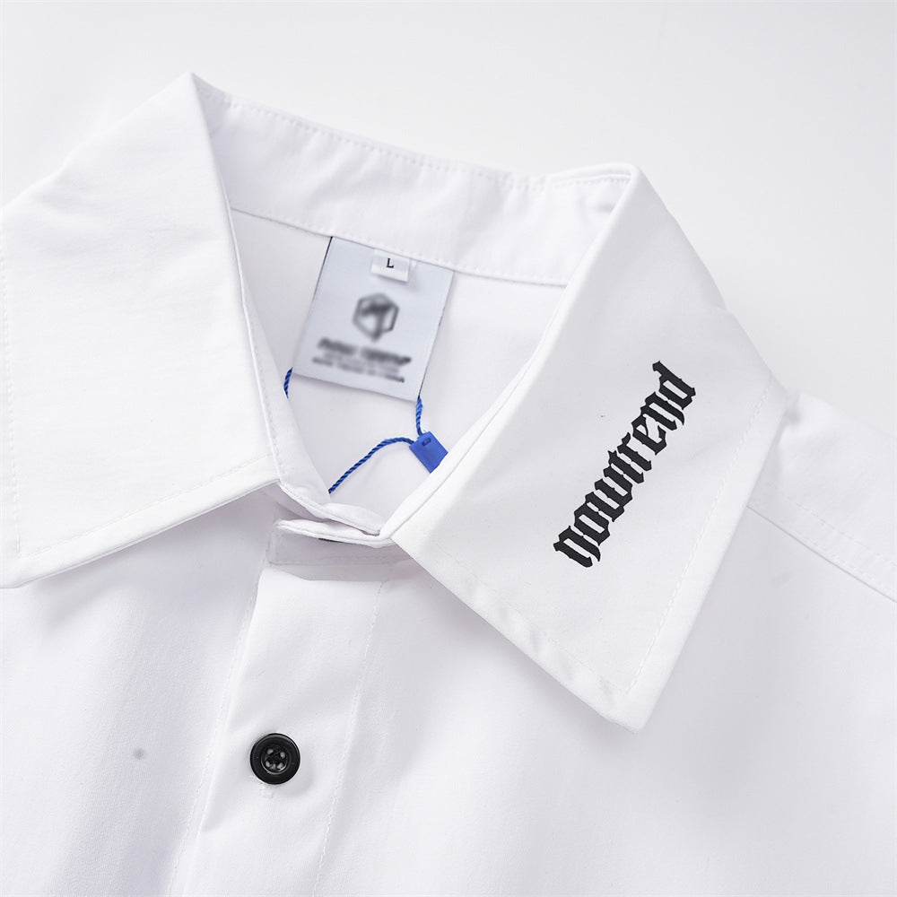 Personality Simple Pocket Letters Printing Lapel Cardigan Shirt
