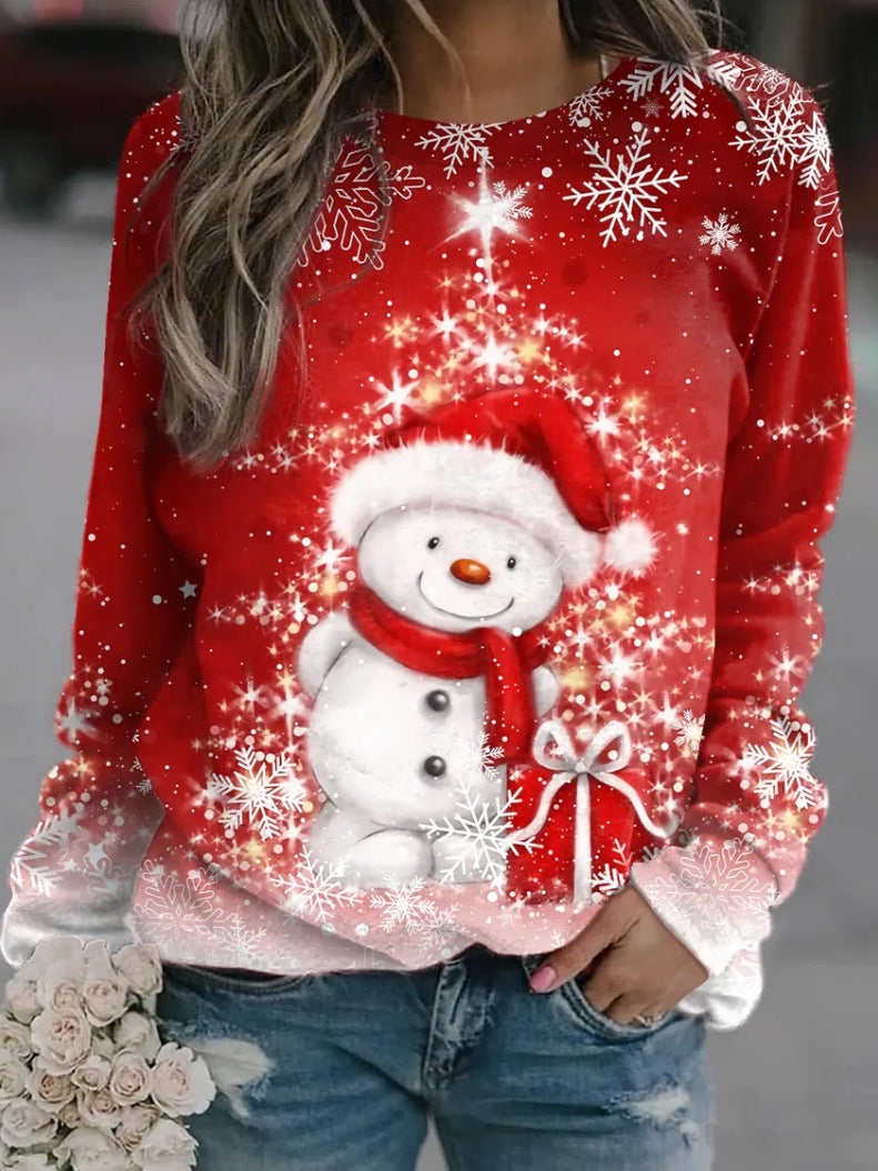Women's Printed Round Neck Long-sleeved Sweater