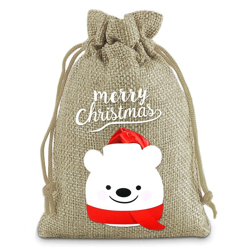 Christmas Linen Drawstring Bag