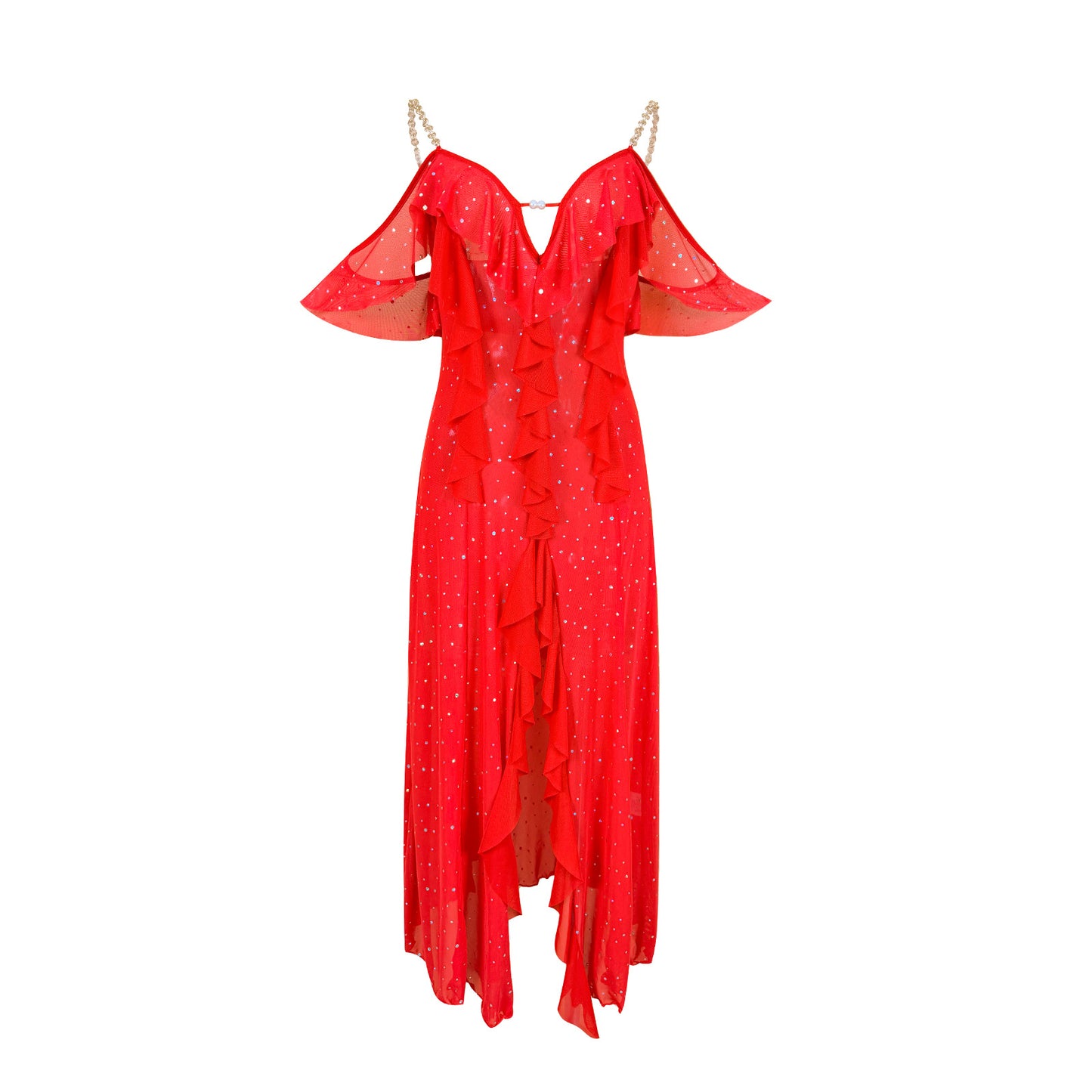 Multi-color Mesh Sequin Off-the-shoulder V-neck Split Dress