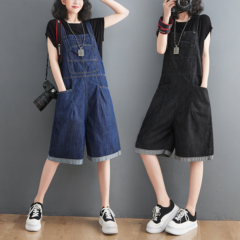 Dame Tynde Mode Casual Denim Overalls Shorts