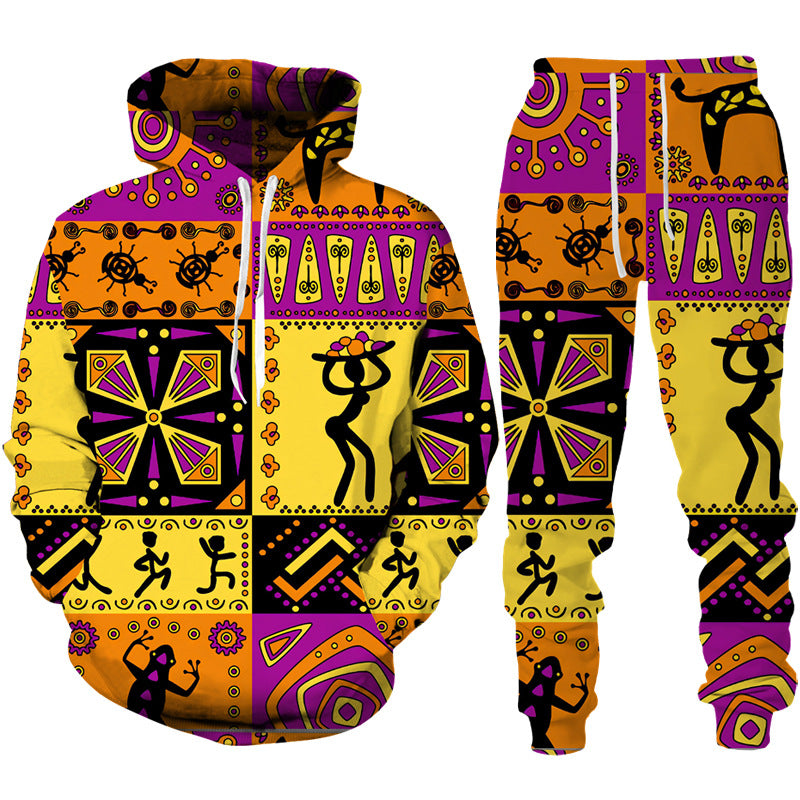 Printed Casual Men's Hooded Sweater Suit