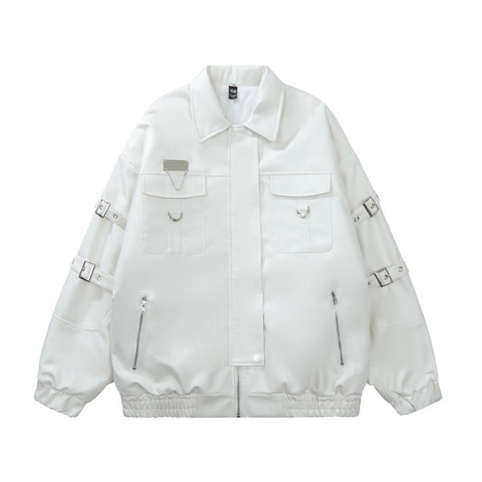 Lace-up Design Sense Motorcycle Clothing Leather Coat Men's Rock Loose PU Leather Jacket