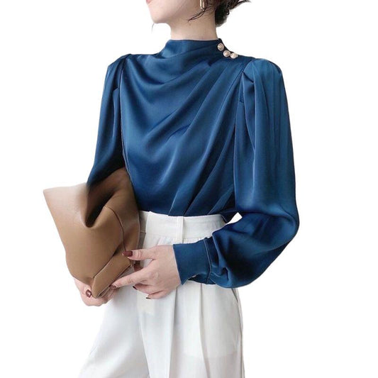 Retro Hong Kong-Style Shirt With A Designer Touch Satin Acetate Professional Top For Autumn