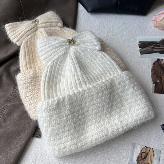 Sweet And Cute Bowknot Rabbit Hair Knitted Hat