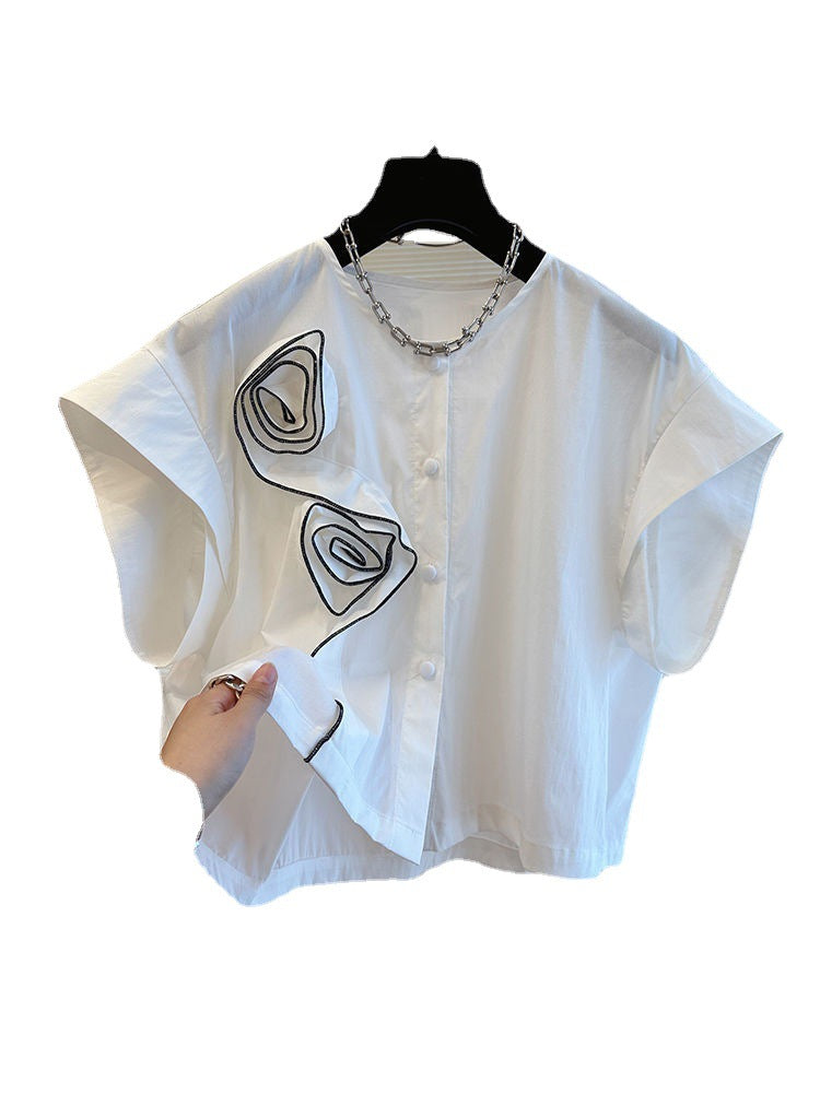 Special Interest Light Luxury Chic Design Three-dimensional Rose White Shirt