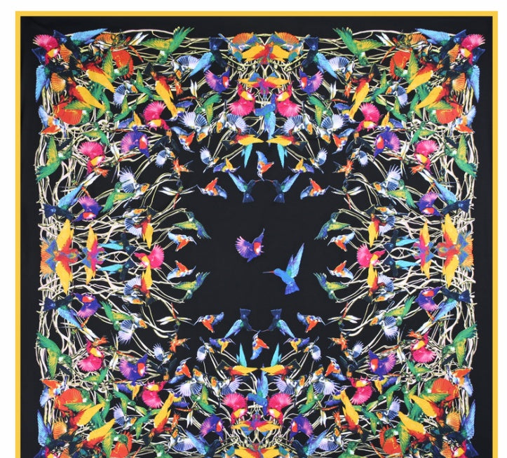 Scarf Twill Silk Shawl Large Square  Sunscreen 130cm Flower And Bird Jungle