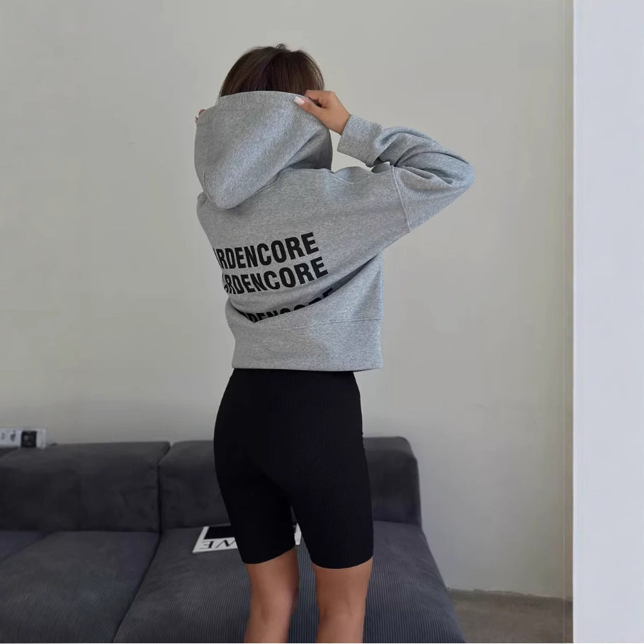 Harajuku Oversized Cropped Letter Print Zip-up Hoodie