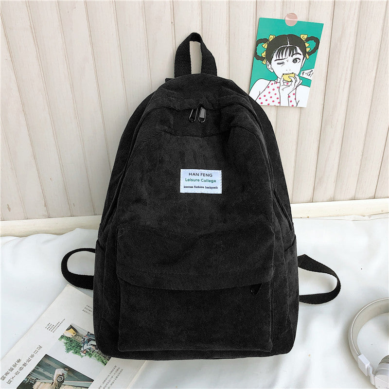 Versatile Simple Corduroy Backpack With Double Shoulders And Large Capacity