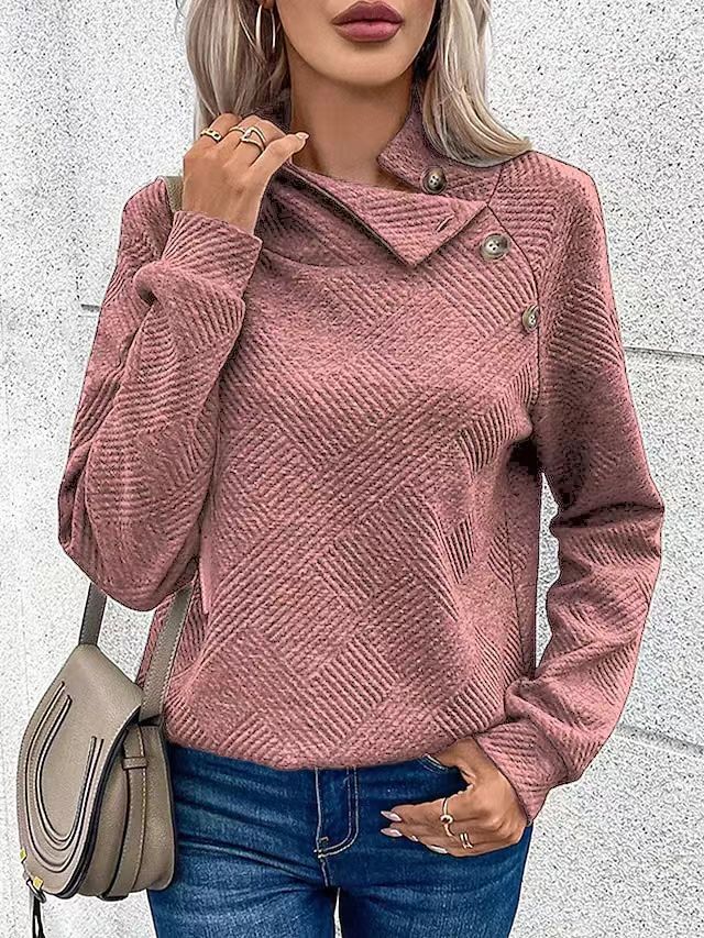 Ensfarvet pullover med lange ærmer