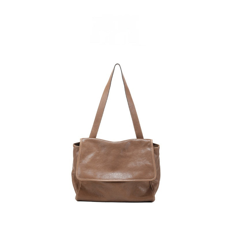 Retro Easy Matching Commuter Large Capacity Top Layer Vegetable Tanning Cattle Leather Bag